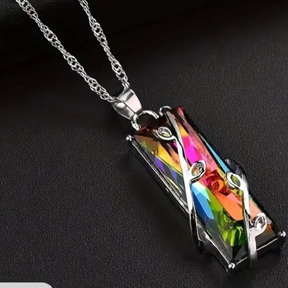 Rainbow Colored Sterling Silver Pendant Necklace - Picture 11 of 11